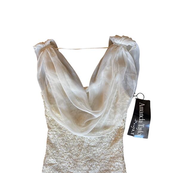 Vintage short wedding dress cowl neck drape lace - Picture 3 of 8